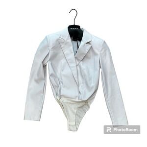 Pinko White Faux Leather Blazer Style Body Suit Womens XS